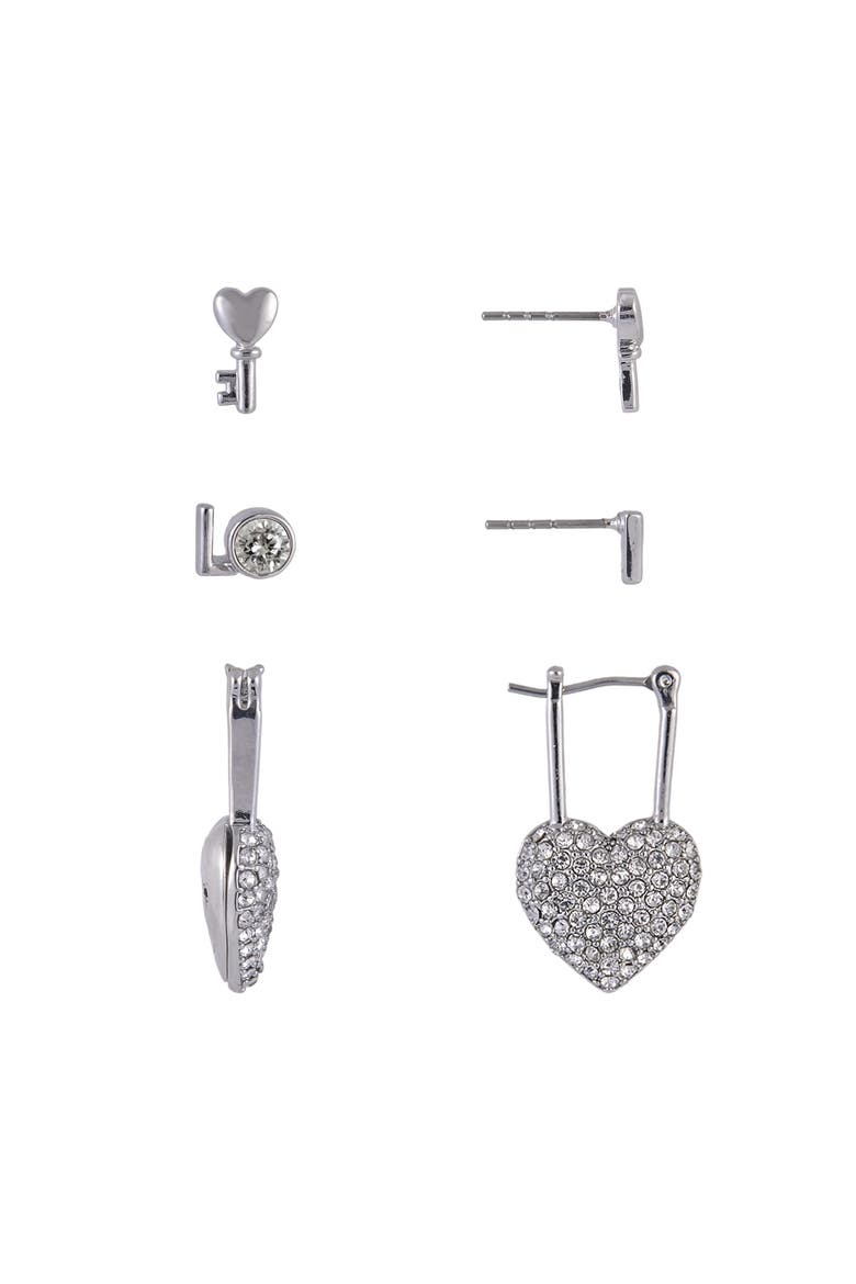 Silver Tone Valentine's Day Trio Earring Set, Alternate, color, Silver
