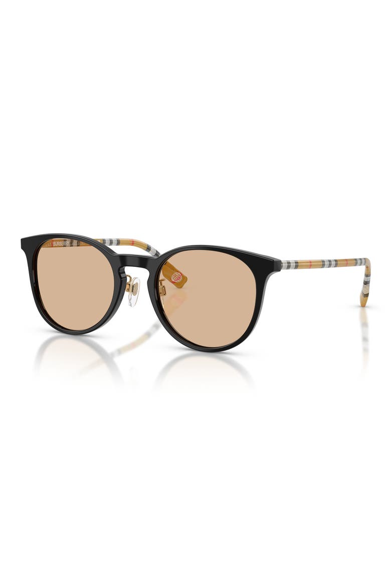 51mm Round Sunglasses, Alternate, color, BLACK / LIGHT BROWN