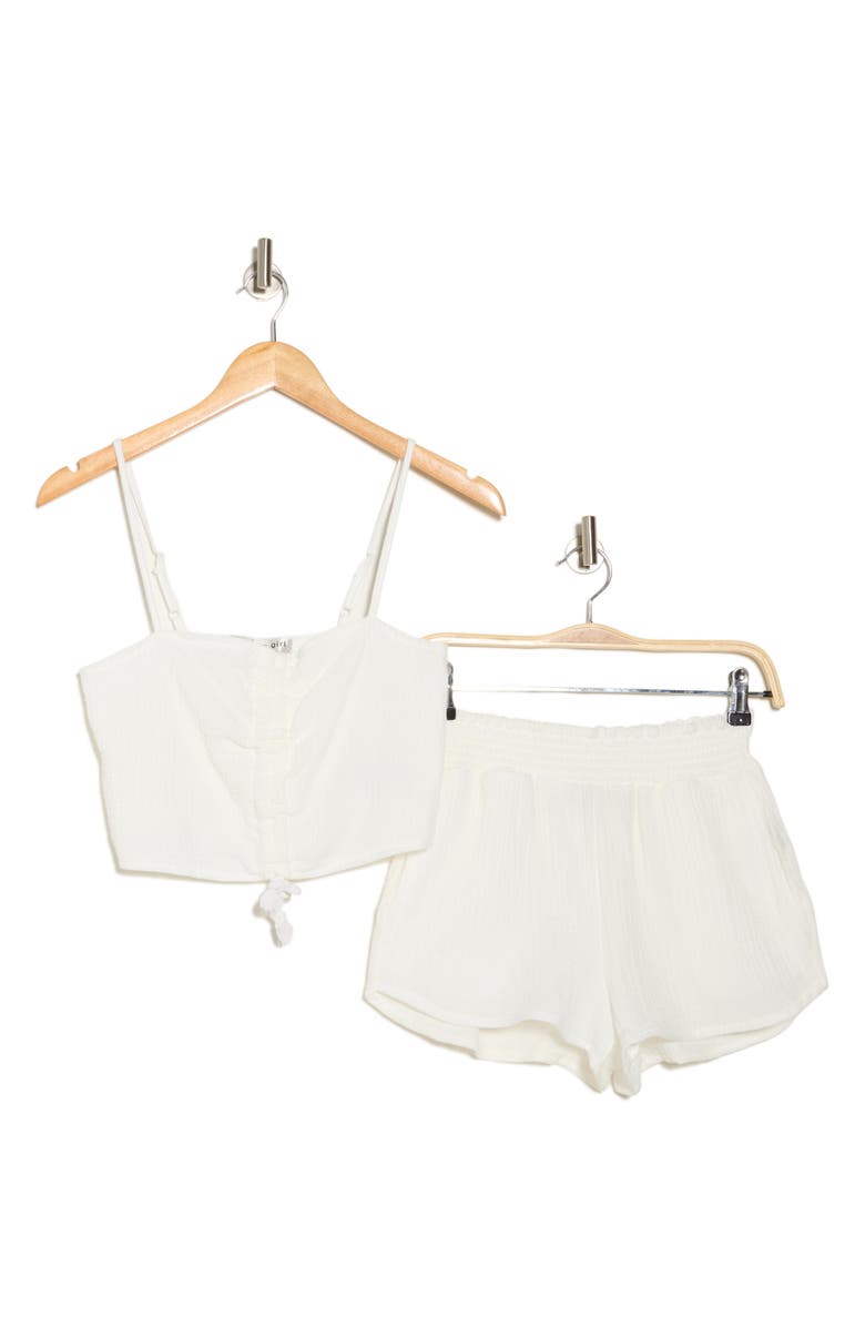 Madden Girl Drawstring Ruched Crop Top & Shorts Set, Alternate, color, White