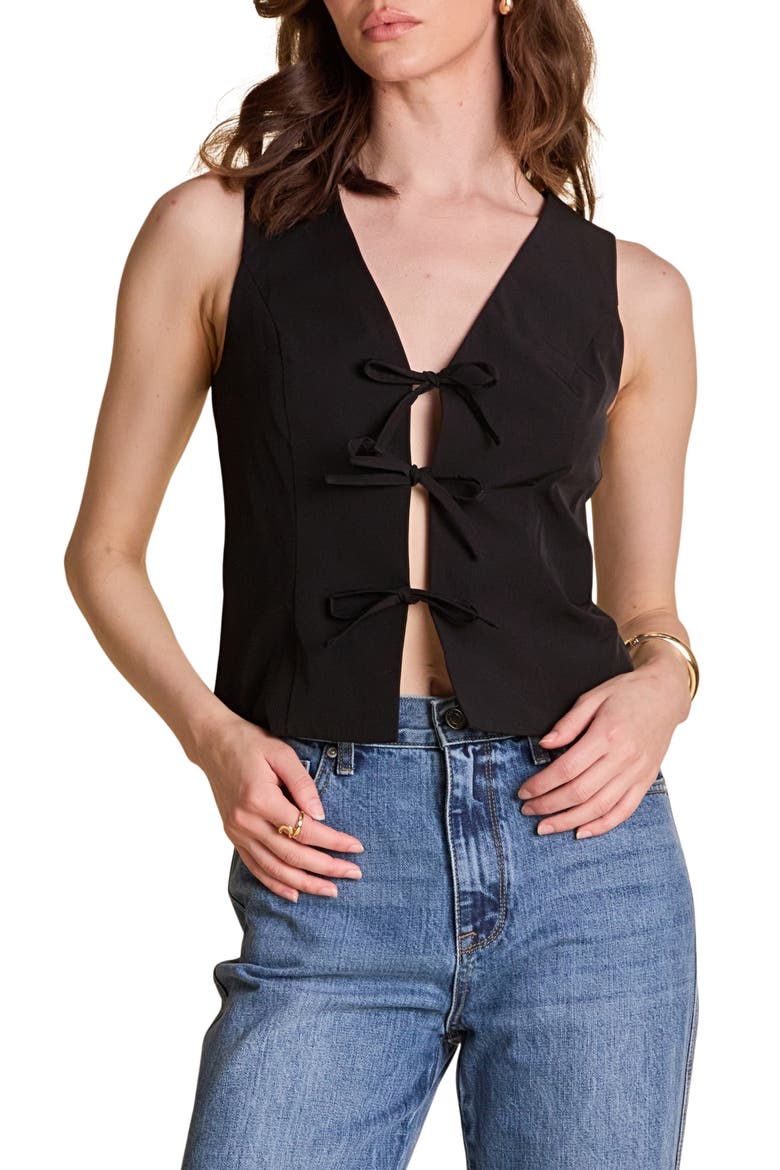 Sleeveless Tie Front Top, Main, color, BLACK