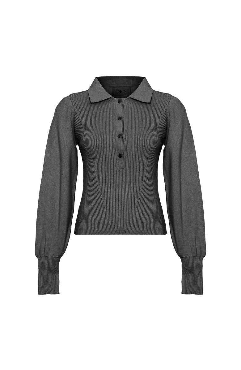 THEO The Label Nomia Bouffant Sleeve Polo Knit, Main, color, 