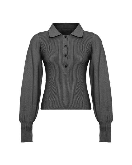 Theo The Label Women's Nomia Bouffant Sleeve Polo Knit - Black In Black