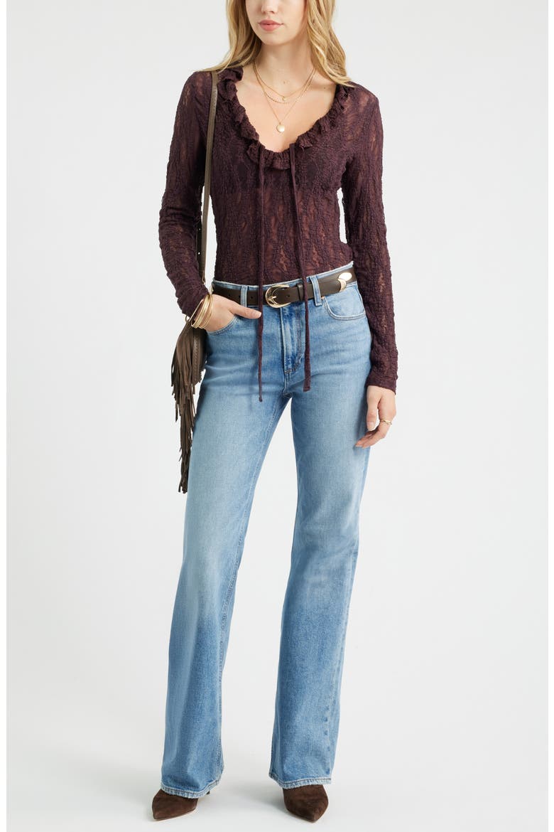 Ruffle Tie Neck Lace Top, Alternate, color, BURGUNDY FUDGE