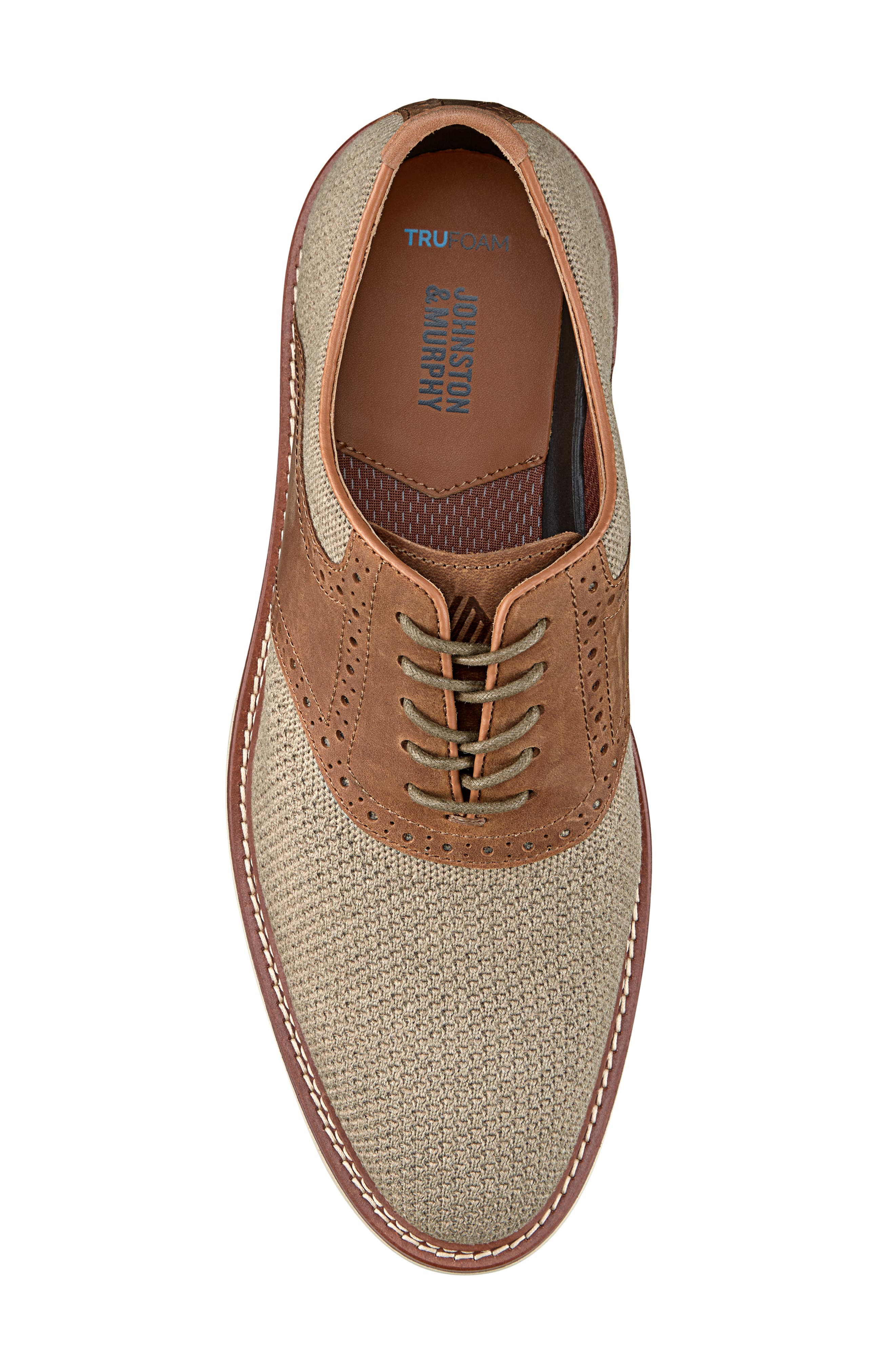 Johnston & Murphy Upton Knit Saddle Shoe, Alternate, color, Taupe Knit/Brown Oiled