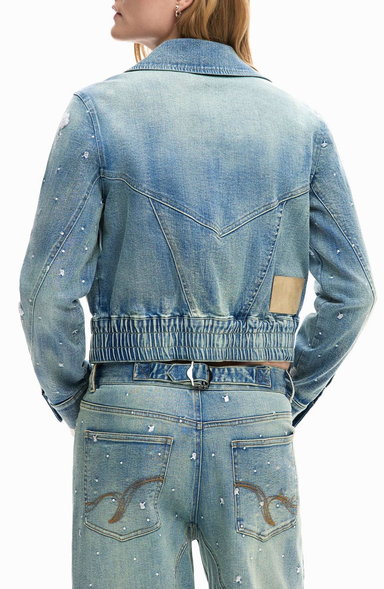 Desigual Embroidered Denim Trucker Jacket, Alternate, color, Medium Blue