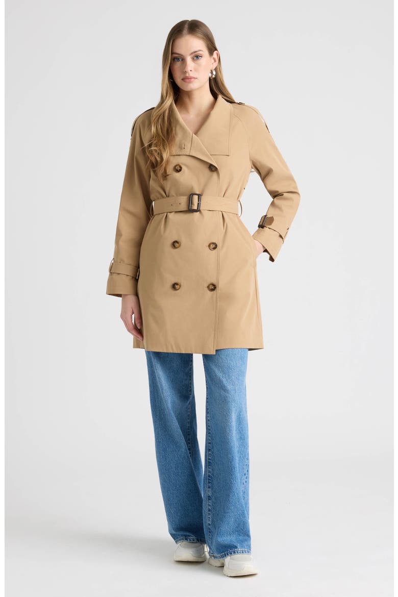 Belted Double Breasted Trench Coat, Alternate, color, BRITISH TAN