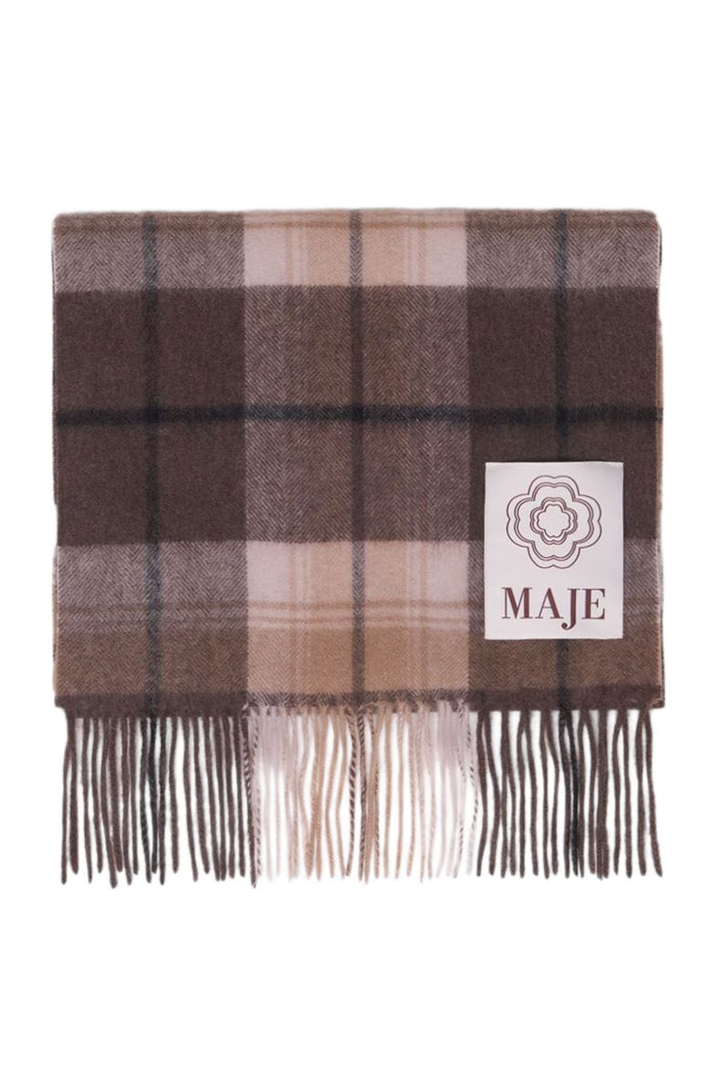 maje Wool check scarf, Main, color, Big Brown Check