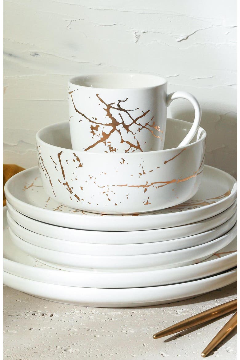 Zora Porcelain 16-Piece Dinnerware Set, Alternate, color, White