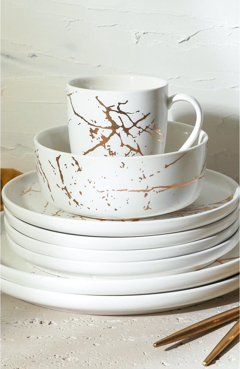 Stone Lain Zora Porcelain 16-Piece Dinnerware Set, Alternate, color, White