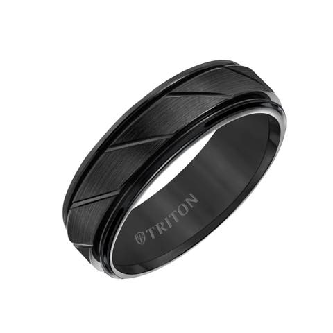 7mm Tungsten Carbide Ring With Diagonal Cut Center And Round Edge