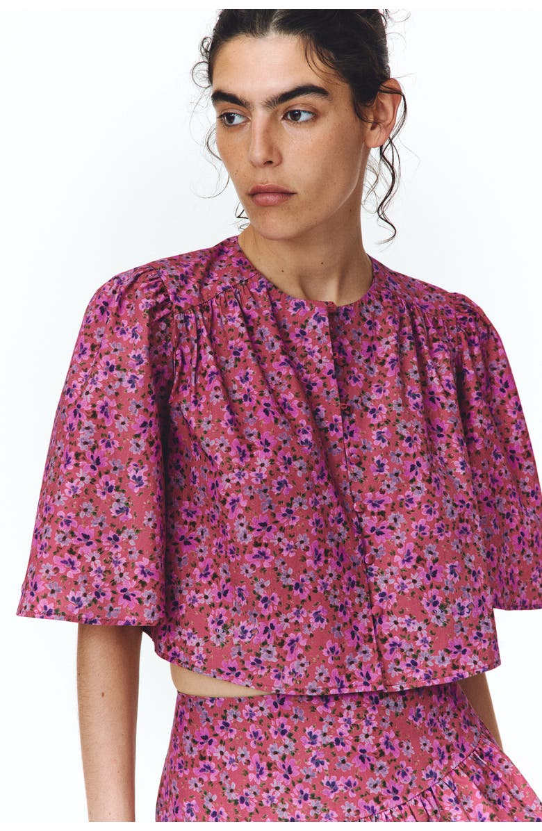 H&M Short cotton blouse, Alternate, color, Dark Pink/Floral