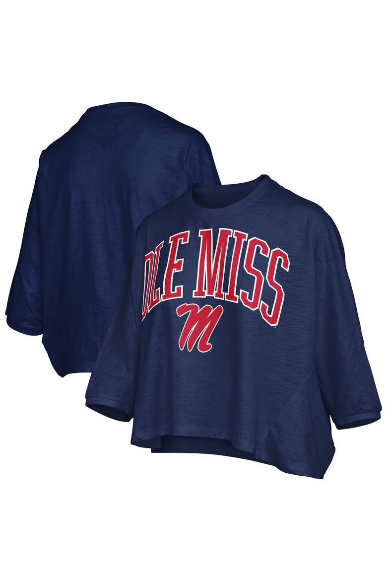 Women's Pressbox  Navy Ole Miss Rebels Midi Arch Over Logo Oversized T-Shirt, Main, color, Navy