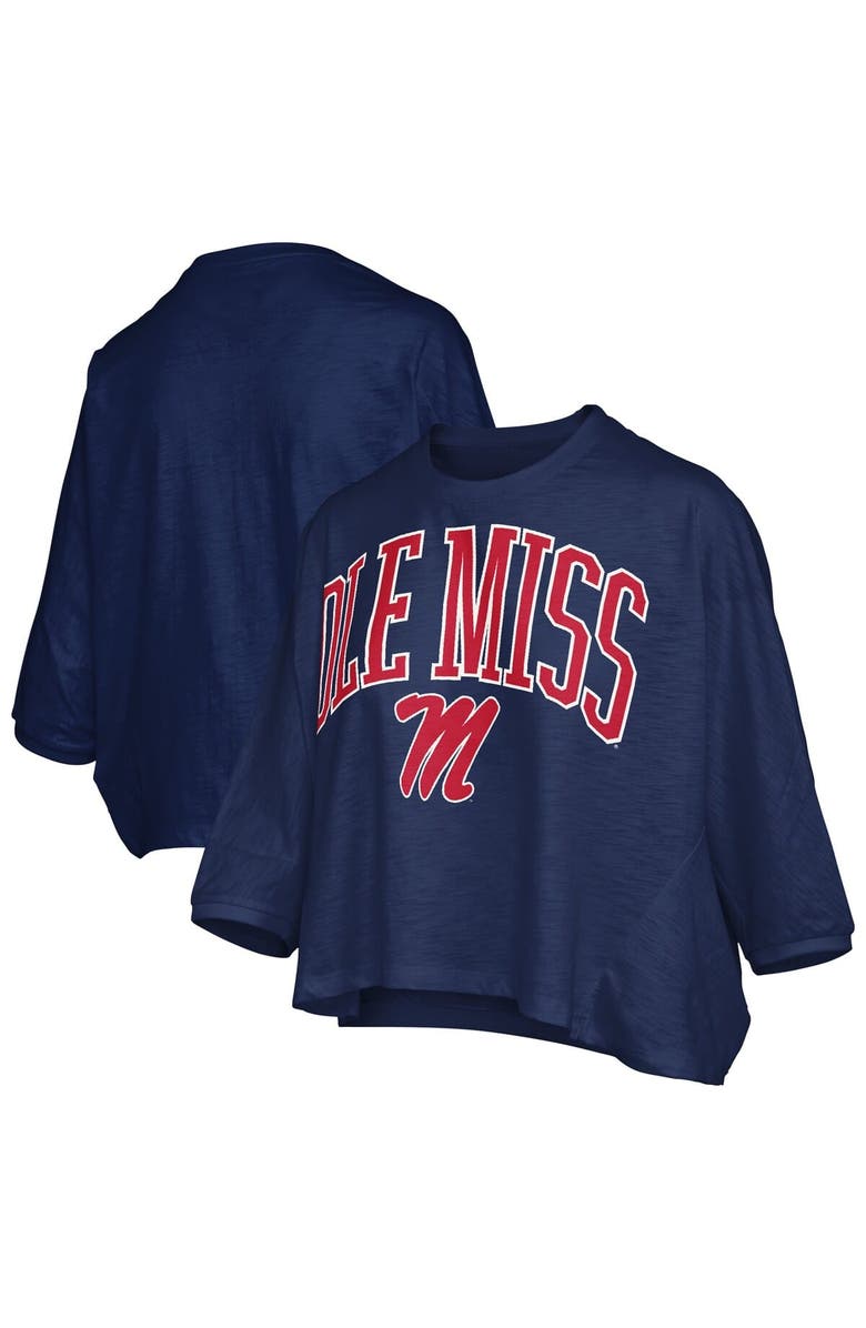 PRESSBOX Women's Pressbox  Navy Ole Miss Rebels Midi Arch Over Logo Oversized T-Shirt, Main, color, Navy