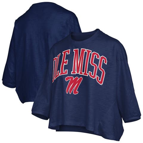 Women's Pressbox  Navy Ole Miss Rebels Midi Arch Over Logo Oversized T-Shirt