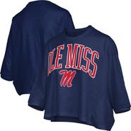 PRESSBOX Women's Pressbox Navy Ole Miss Rebels Midi Arch Over Logo Oversized T-Shirt