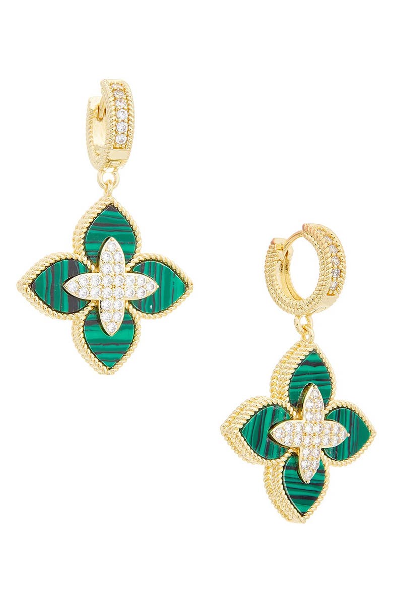 Juvell Cubic Zirconia Clover Drop Huggie Hoop Earrings, Main, color, Yellow/Green