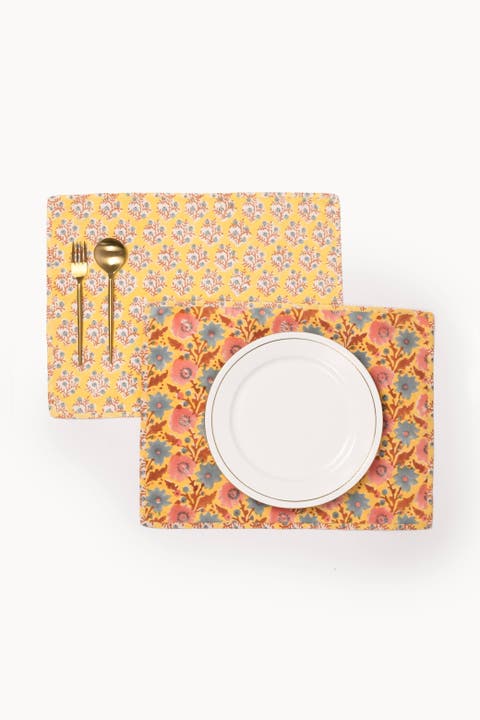 Amaltas Reversible Block Print Placemats Set of 2