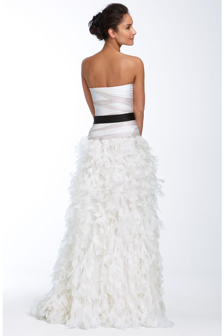 Strapless Silk Organza Gown with Metallic Trim, Alternate, color, WHITE