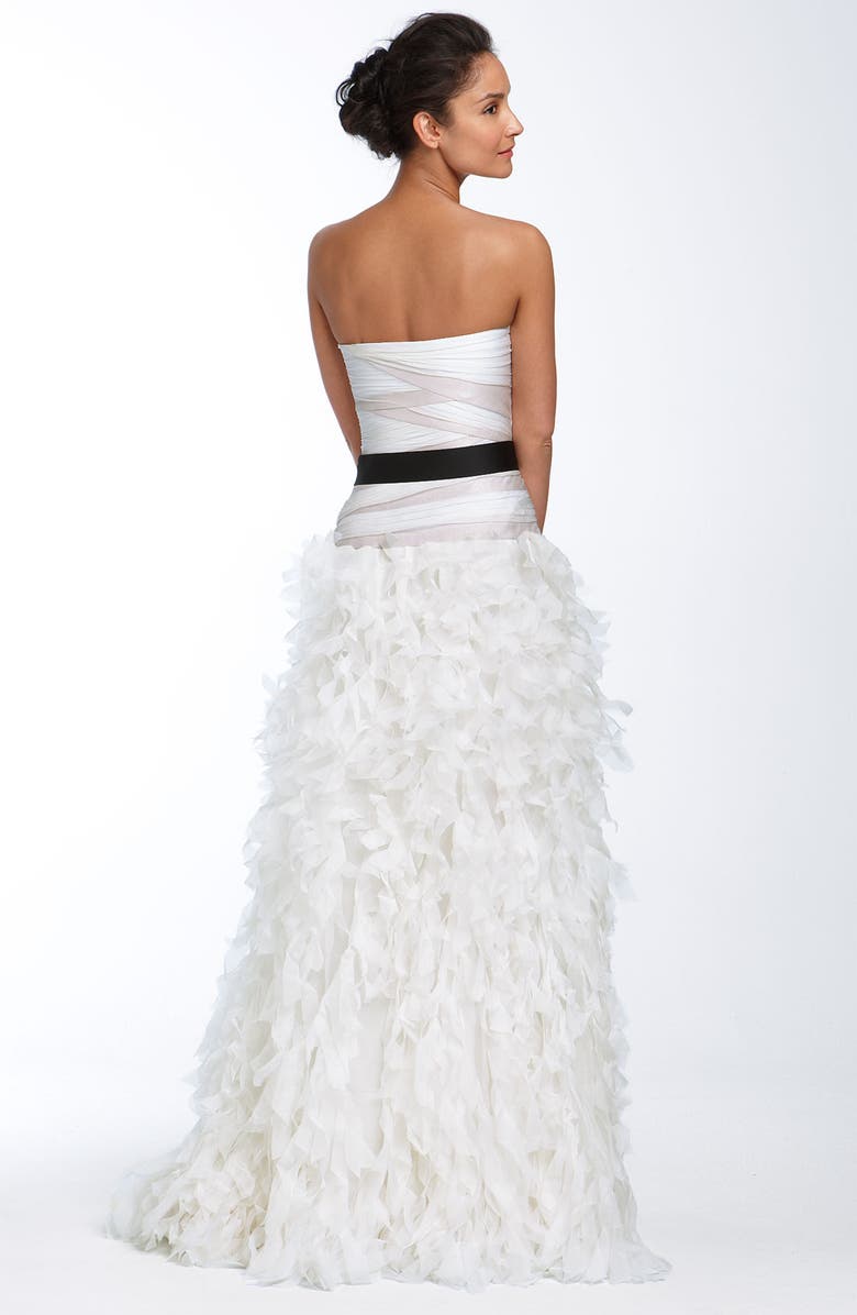 Tadashi Shoji Strapless Silk Organza Gown with Metallic Trim, Alternate, color,