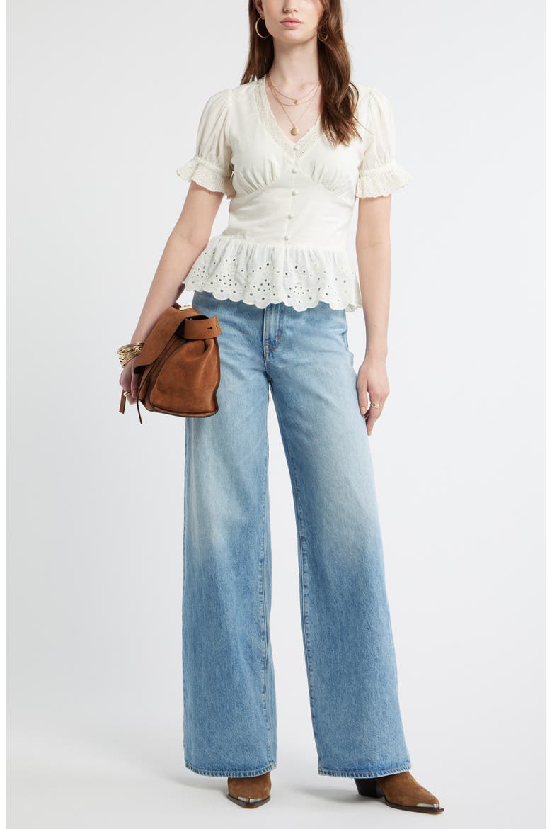 Cutwork Peplum Top, Main, color, IVORY EGRET