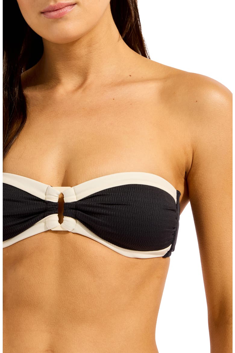 Contrast Binding Bandeau Bikini Top, Alternate, color, BLACK