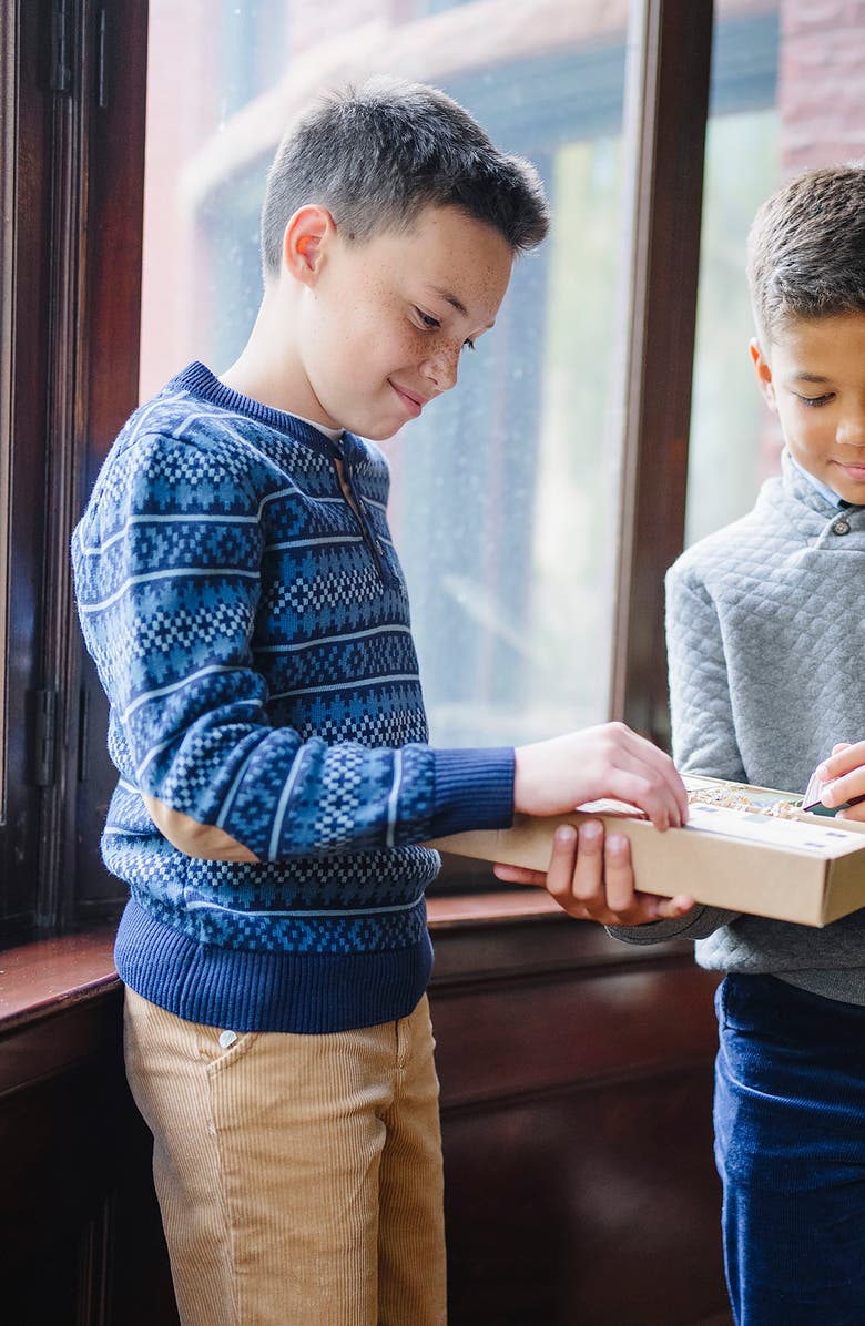 Hope & Henry Kids' Organic Long Sleeve Henley Pullover Sweater with Elbow Patches, Alternate, color, Ivory Purl Stripe