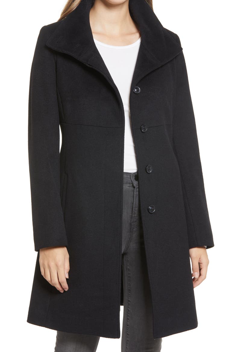 Stand Collar Wool Blend Coat, Main, color, BLACK