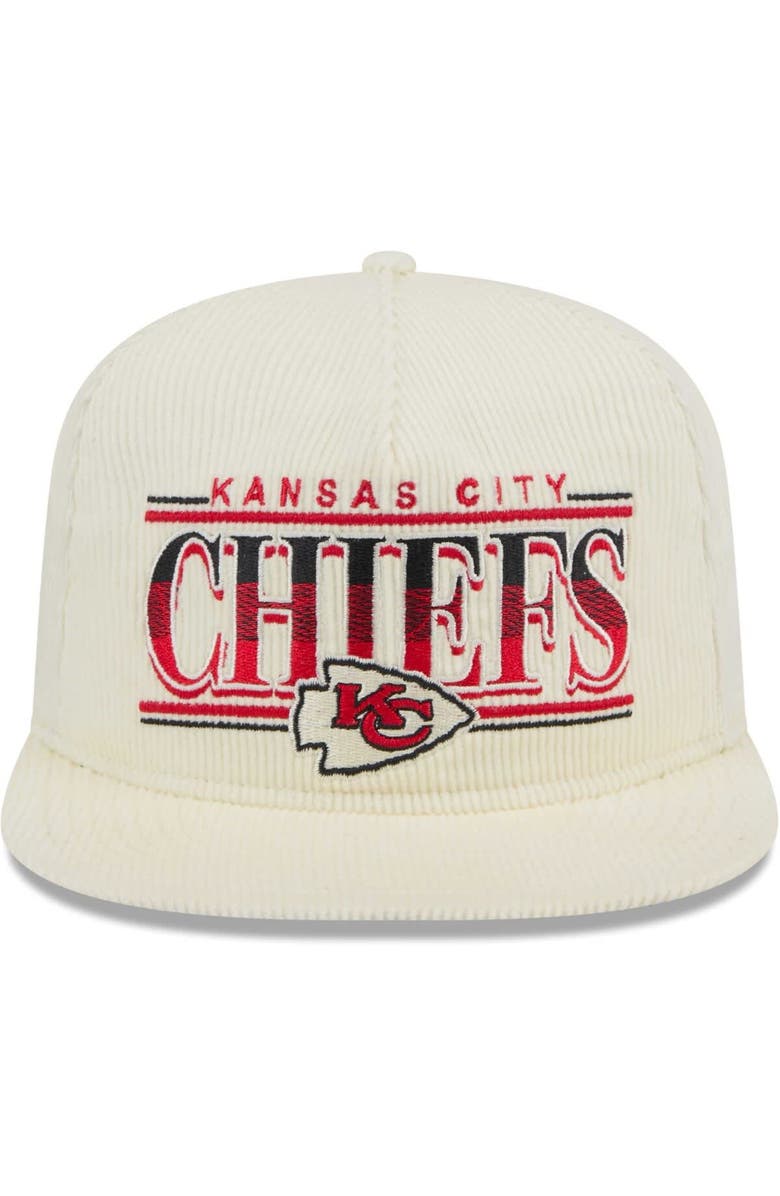 New Era Men's New Era Cream Kansas City Chiefs Throwback Corduroy Golfer Snapback Hat, Alternate, color, 