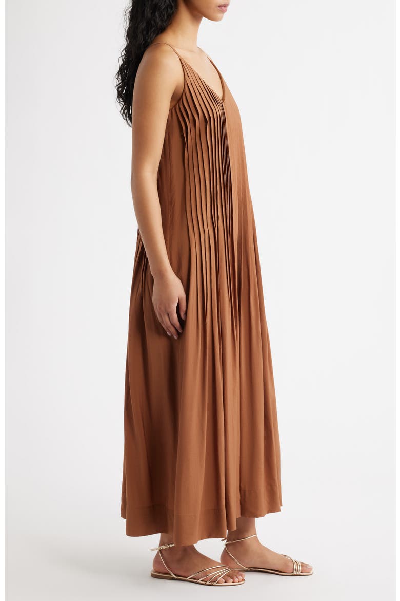 Pleated Maxi Sundress, Alternate, color, CHOCOLATE