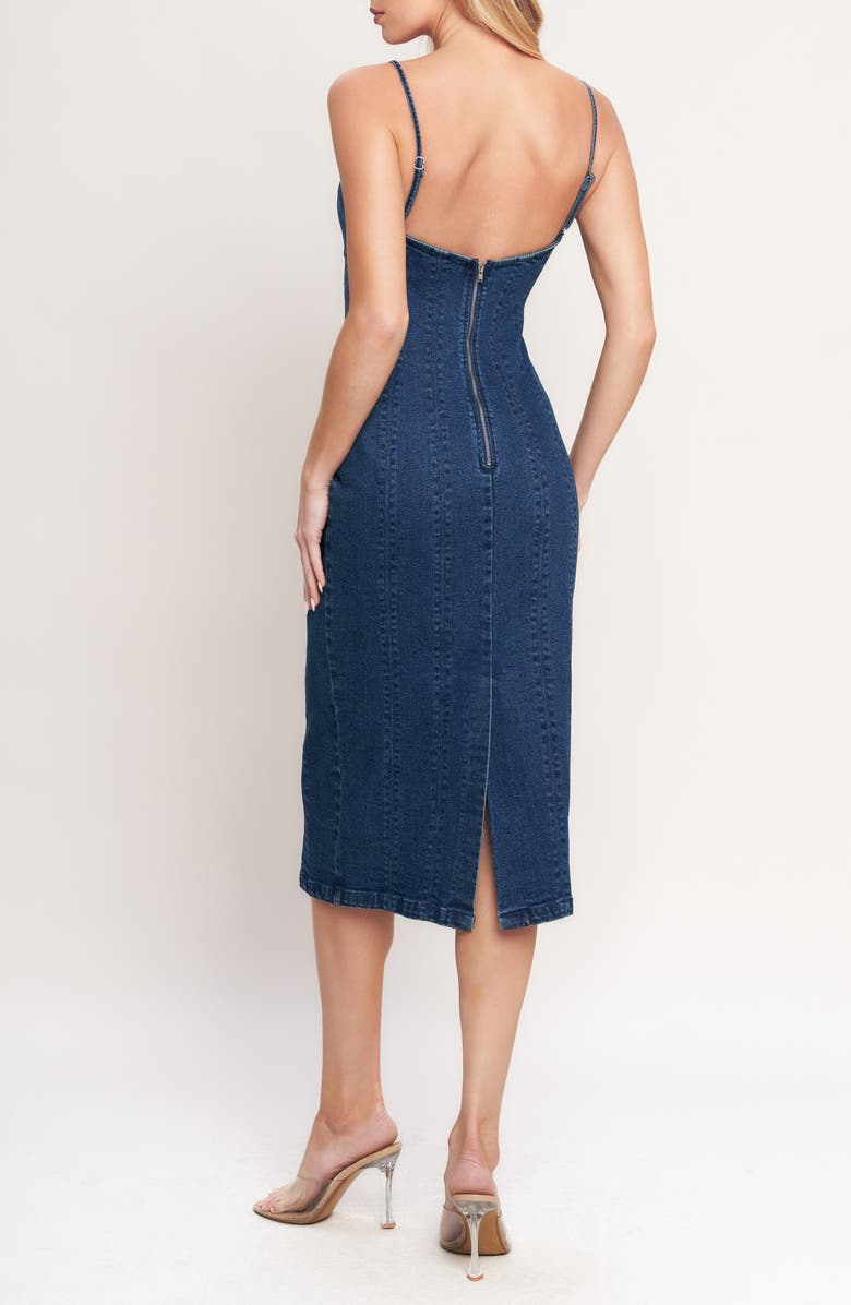 FLYING TOMATO Sweetheart Neck Denim Midi Dress, Alternate, color, Medium Indigo