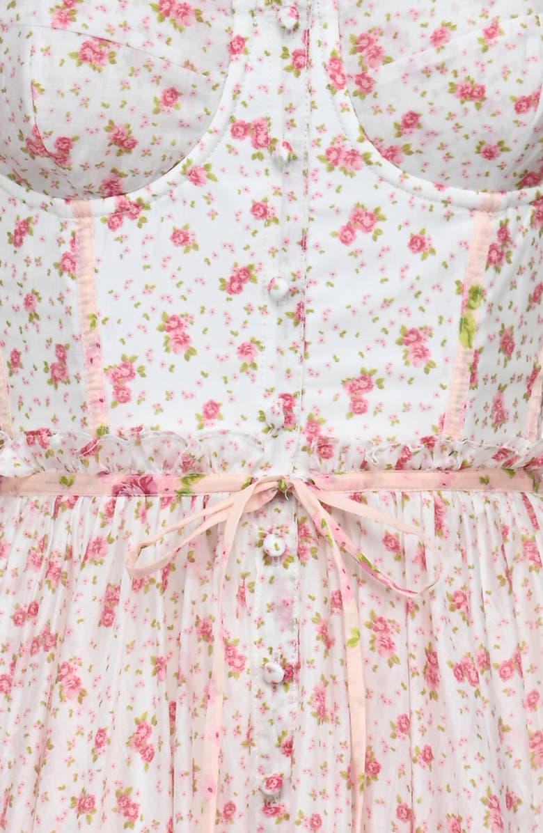 HOUSE OF CB Penelope Floral Puff Sleeve Corset Chiffon Midi Dress, Alternate, color, Pink Rose