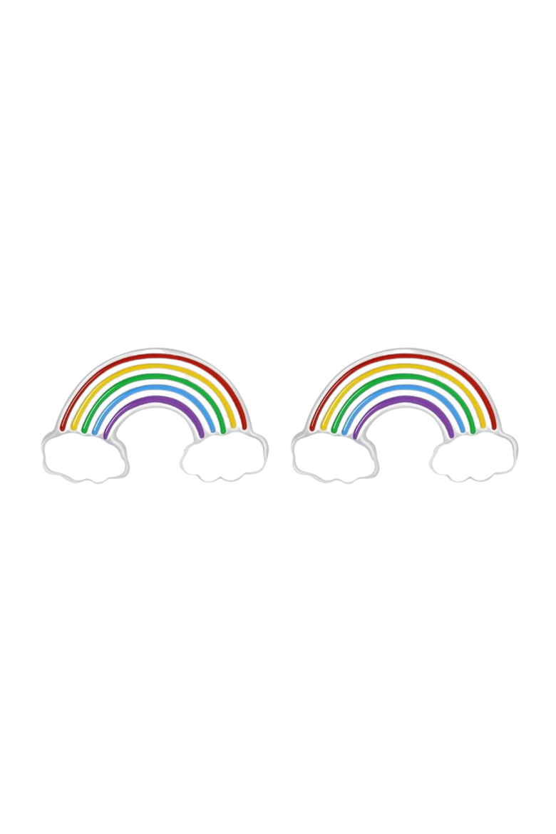 Kids' Sterling Silver Rainbow Stud Earrings in Gift Bottle, Alternate, color, Multi
