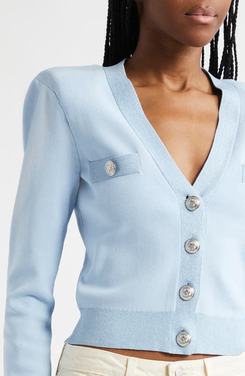 L Agence Taya V-neck Cardigan In Blue Fog Lurex/nickel
