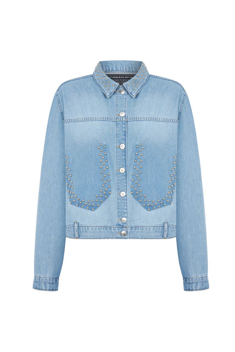 Studded Jean Jacket, Alternate, color, Blue