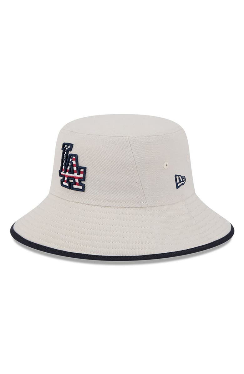 New Era Men's New Era Khaki Los Angeles Dodgers 2024 Fourth of July Bucket Hat, Main, color,