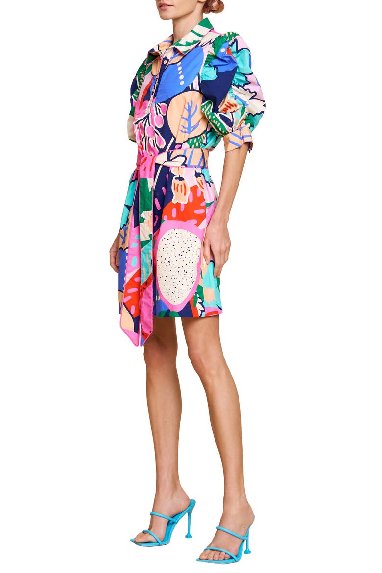 Scarlette Tie Belt Button Front Minidress, Alternate, color, PINK MULTI