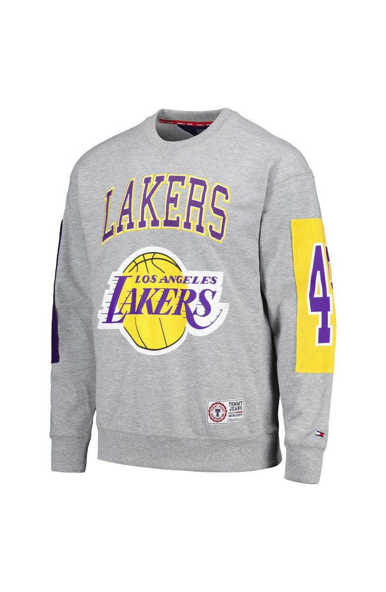 TOMMY JEANS Men's Tommy Jeans Heather Gray Los Angeles Lakers Hayes Crew Neck Pullover Sweatshirt, Alternate, color, Heather Gray