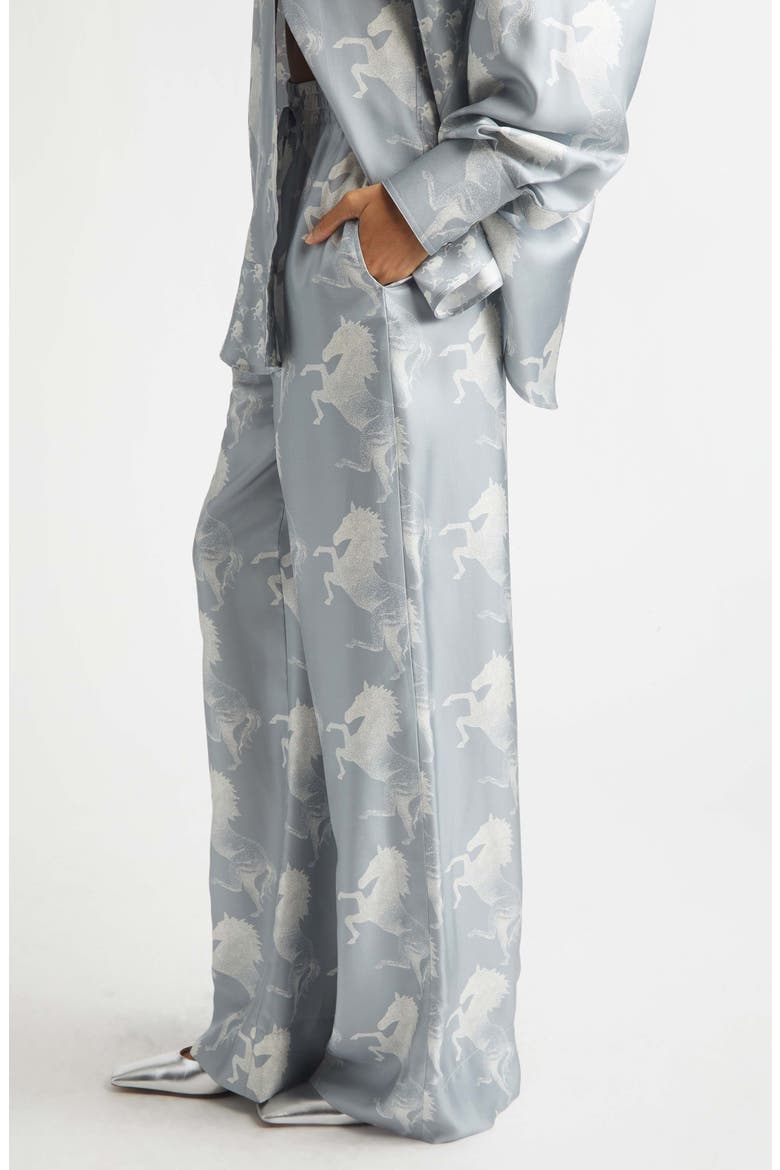 Horse Print Paneled Silk Drawstring Pants, Alternate, color, BLUE/ CREAM