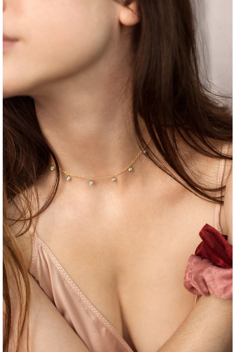 Blue Opal Disc Station Necklace, Alternate, color, GOLD