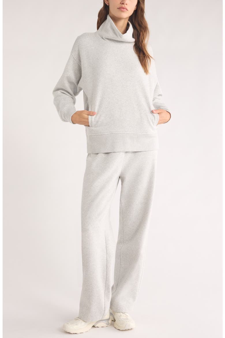 Ultracozy Fleece Funnel Neck Top, Alternate, color, GREY LIGHT HEATHER