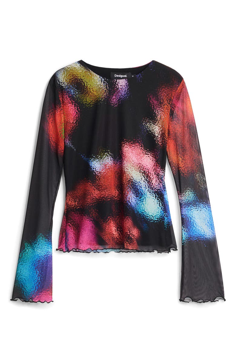 Desigual Long Sleeve Mesh T-Shirt, Alternate, color, Black