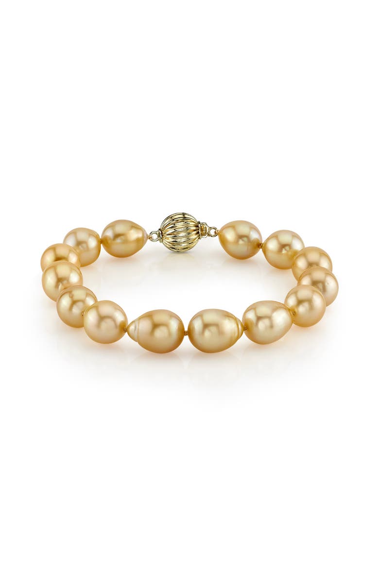 Golden South Sea Drop Baroque Pearl Bracelet - AAA Quality, Main, color, Yellow Gold Clasp