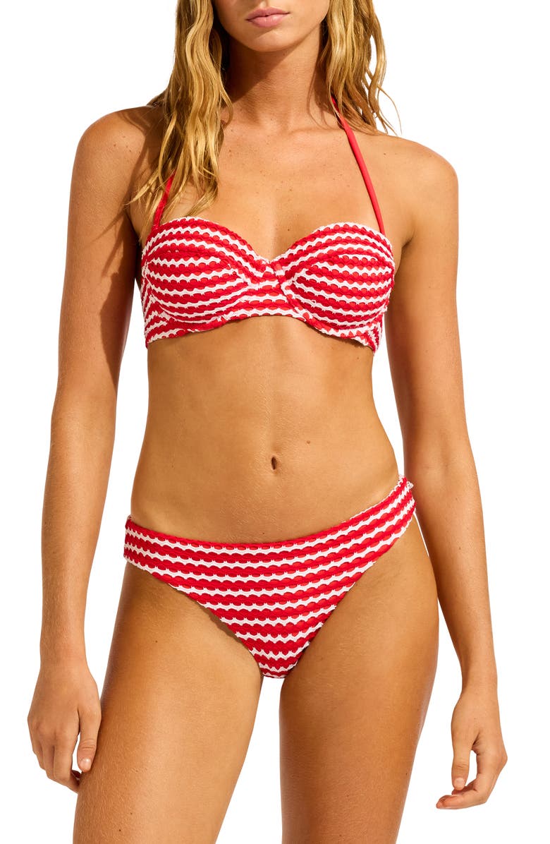 Seafolly Stripe Bikini Bottoms, Alternate, color, Chilli Red/ White