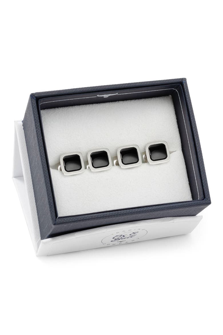 Set of 4 Onyx Cushion Stainless Steel Studs, Alternate, color, BLACK