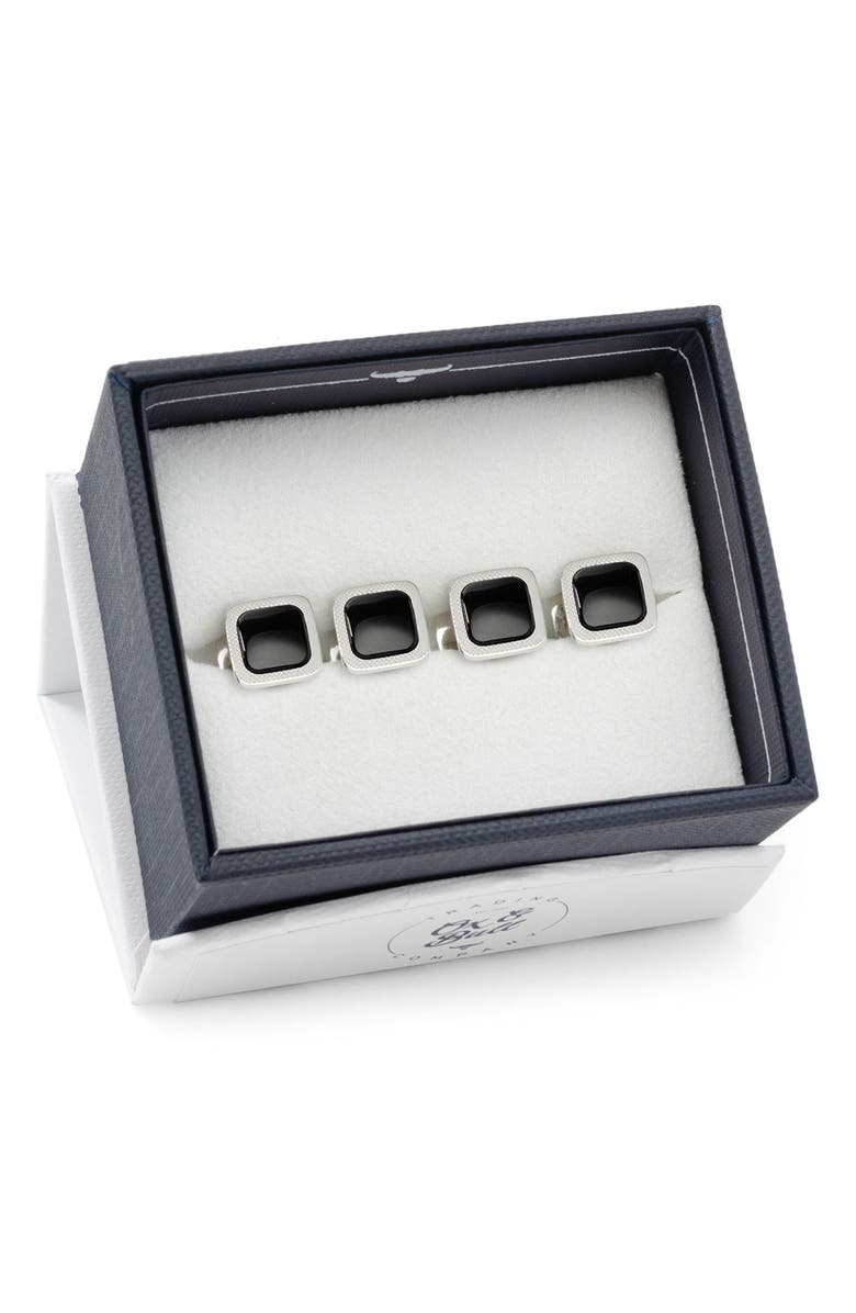 Cufflinks, Inc. Set of 4 Onyx Cushion Stainless Steel Studs, Alternate, color, Black