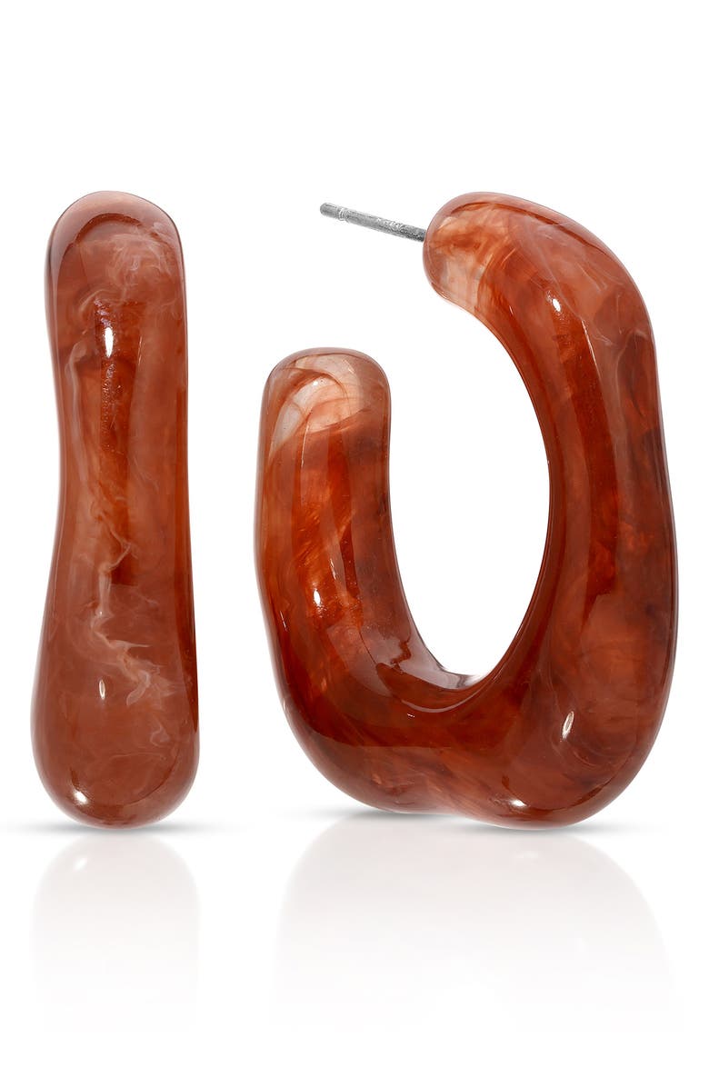 Ettika Resin Square Hoop Earrings, Main, color, Brown