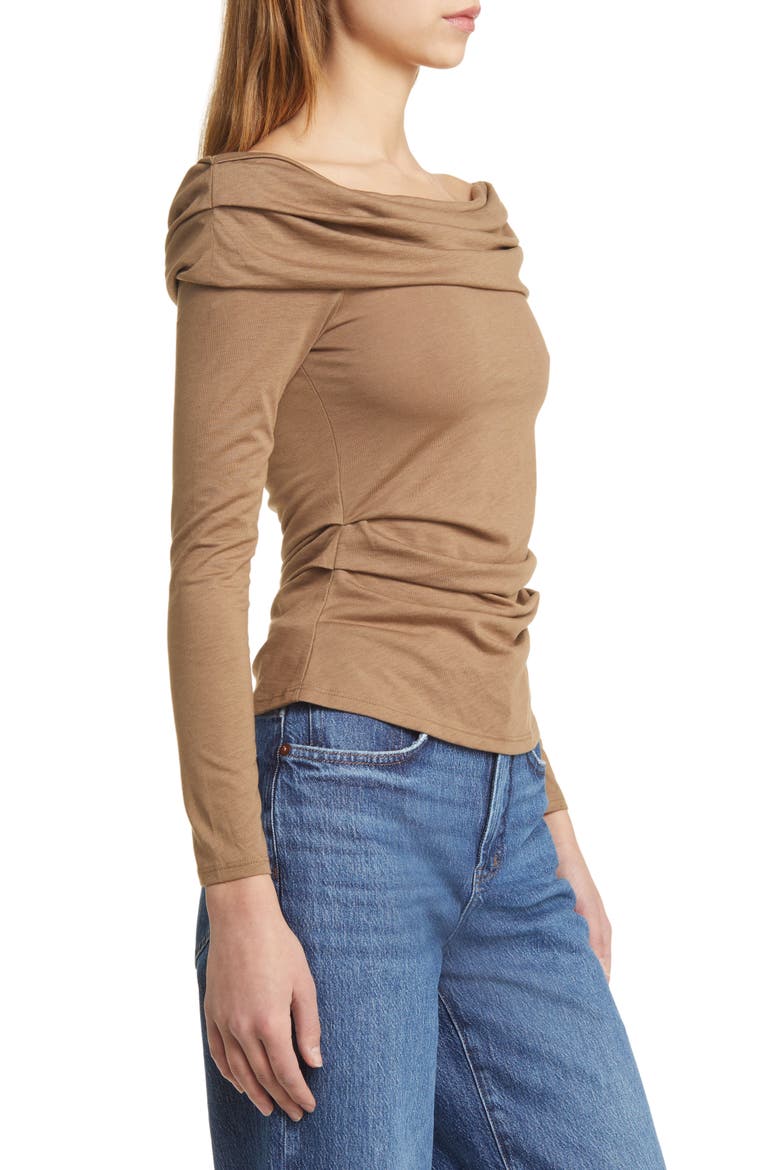 Abana Drape Off the Shoulder Long Sleeve Pima Cotton Blend Top, Alternate, color, TEDDY