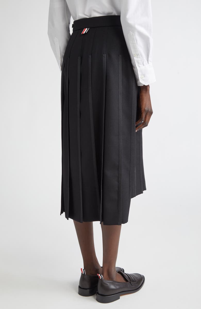 Thom Browne Classic Tipping Pleated Wool Skirt, Alternate, color, Black