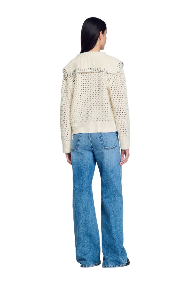 Sailor-neck wool sweater, Alternate, color, Ecru