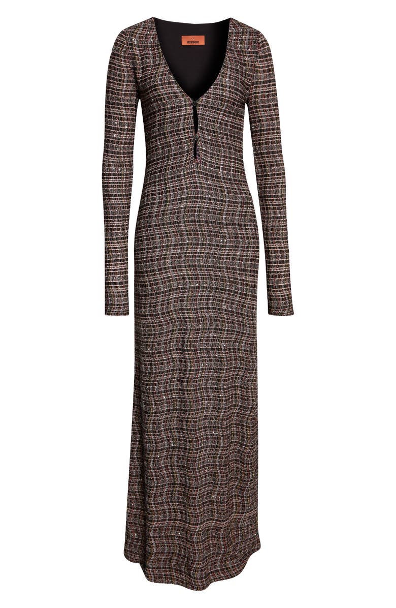 Missoni Long Sleeve Sequin Check Wool Blend Dress, Alternate, color, Pink And Brown Tones